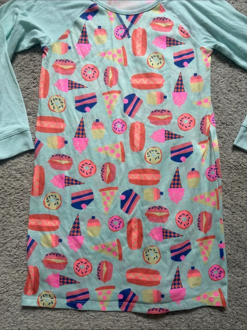 Cat & Jack Light Aqua Sleepdress with Pink, Coral and Navy Treat Print